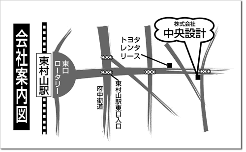 東村山市の中央設計への地図